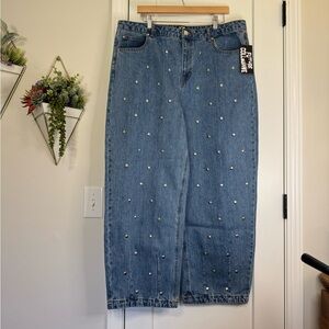 Future Collective Decorative Rivets Barrel Leg Denim Jeans